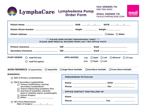 LYMPHACARE BRIO/GENIUS ORDER FORM (25/PAD)